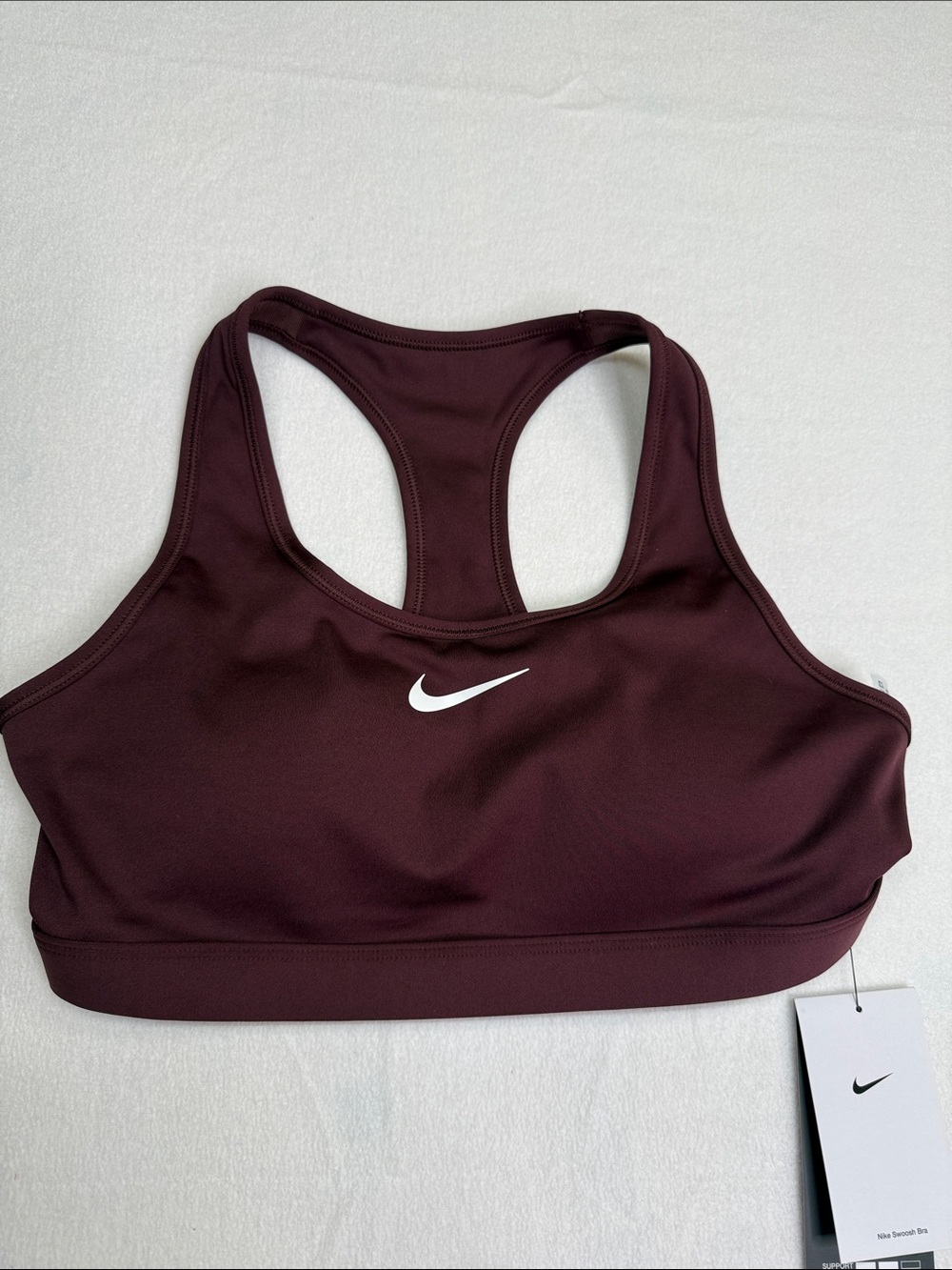 Nike Women's Deep Burgundy Racerback Sports Bra with White Swoosh